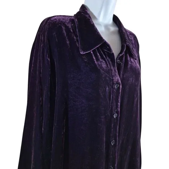 Soft Surroundings Purple Velour Button Up Shirt 2XL Relaxed Fit Minimalist Goth - Picture 4 of 8